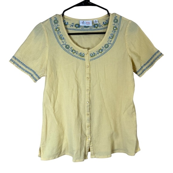 Lot Of 2 VTG Y2K Button Up Embroidered Gauzy Crepe Cotton Shirt Top Womens Sz XS - Picture 3 of 10